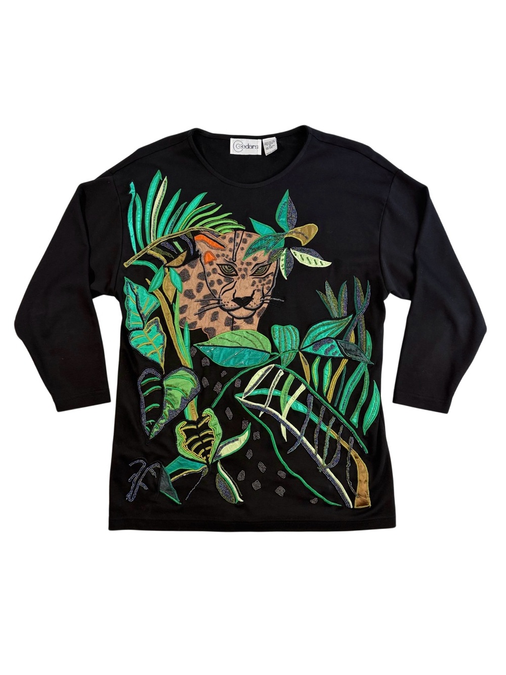 1990s Cedars Beaded Pullover Jungle Cat Long Sleeve Top
